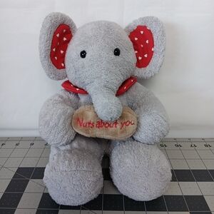 Commonwealth Elephant Nuts About You Grey Sitting Plush Red White Hearts Toy